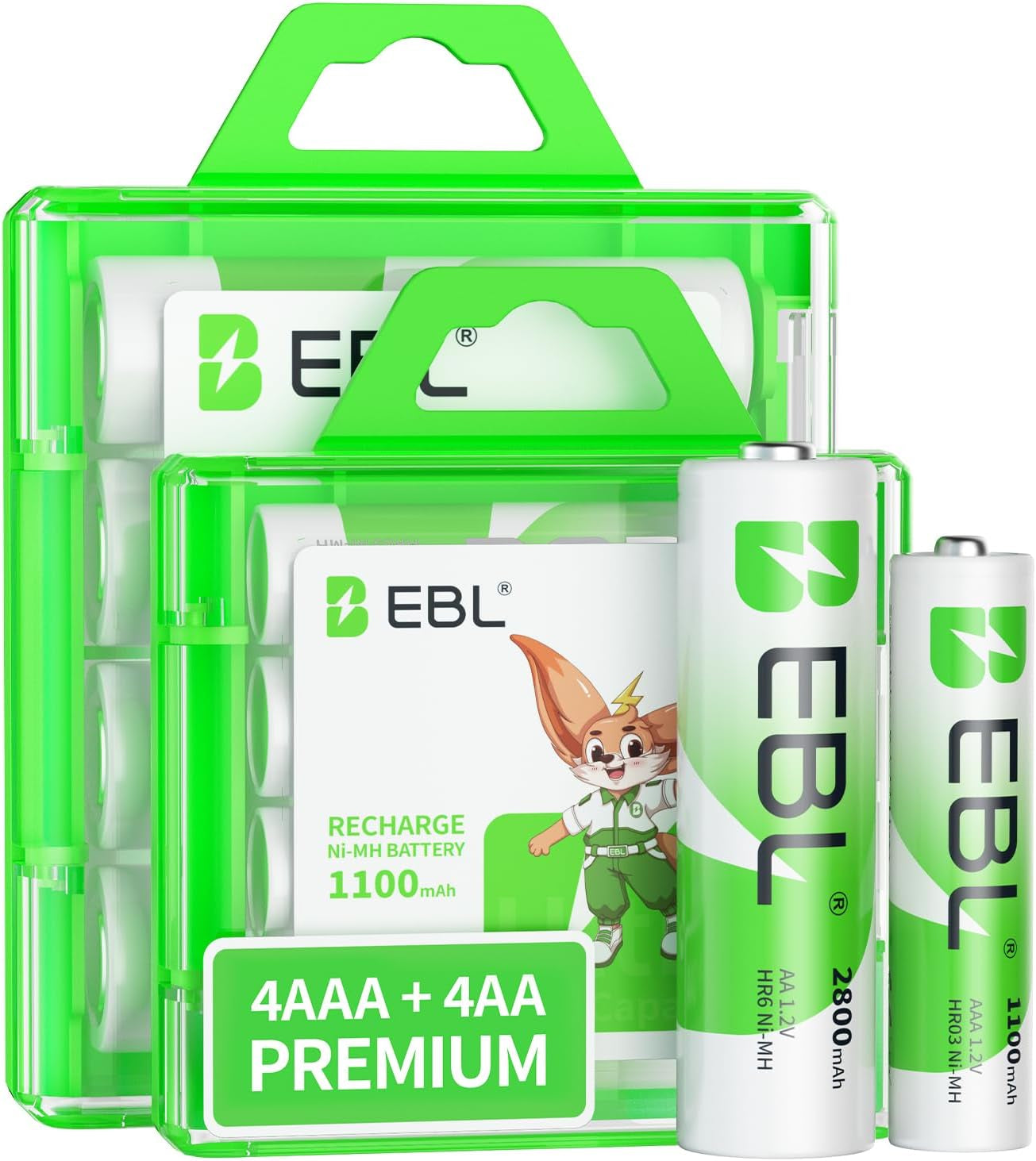 AA Rechargeable Batteries 2800Mah 4 Pack and AAA Rechargeable Batteries 1100Mah 4 Pack, 1.2V Ni-Mh AA AAA Batteries Combo