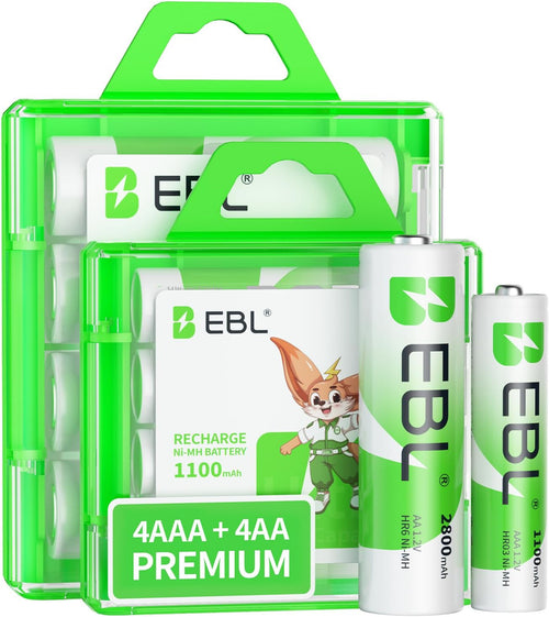 AA Rechargeable Batteries 2800Mah 4 Pack and AAA Rechargeable Batteries 1100Mah 4 Pack, 1.2V Ni-Mh AA AAA Batteries Combo